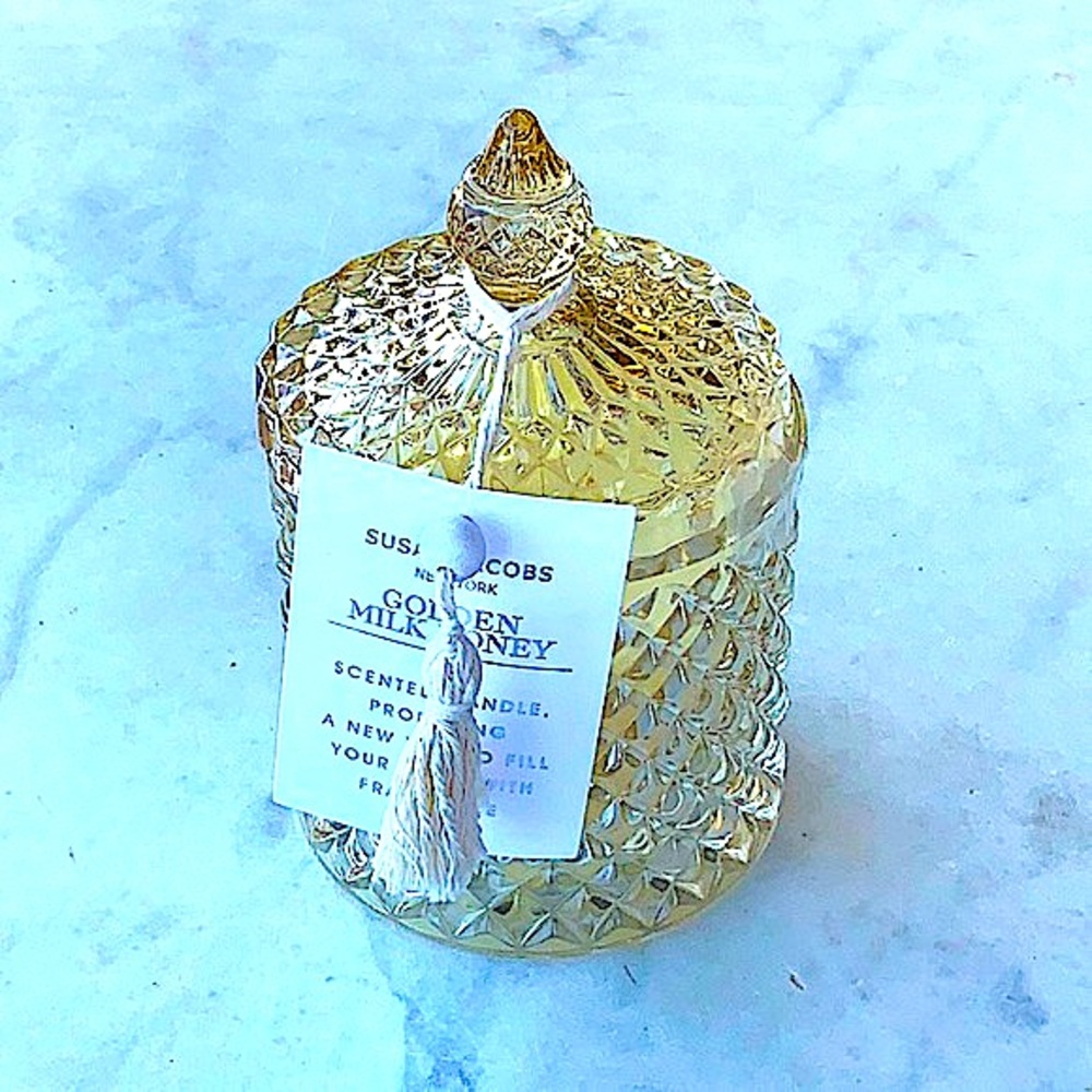 SUSAN JACOBS NEW YORK CANDLE GOLDEN MILK HONEY NEW 1 WICK HONEY CRYSTAL 6.3oz